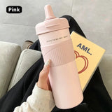 Yeknu  650ml Fashion Stainless Steel 316 Thermal Flask With Straw Leak-Proof Coffee Tea Cold Drink Car Thermal Bottle Travel Tumbler