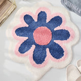 Yeknu  Cute Round Flower Tufting Rug Carpet Soft Plush Tuftted Feet Paid Carpet  Bathroom Anti-slip Doormat Sofa Bedside Rugs