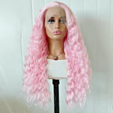 Yeknu  Light Pink Wig Deep Curly Synthetic Lace Front Wig Glueless Frontal Pastel Long Pink Hair Lace Wigs for Women Party Cosplay