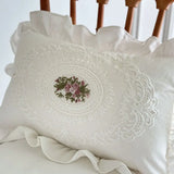 Yeknu with Lotus Frill French Lace Pillow Cover Washed Material Comfortable Embroidered Cushion Cover Soft Pillow Shell Bedroom