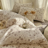 Yeknu  Duvet Set Double Yarn Four-piece Set Class A Aerobic Knitted Cotton Printed Love Bed Cover Skin Friendly Breathable Bedding