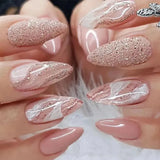 Yeknu  24 PCs Long Pieces of French Glitter Nails with 1 Piece of Jelly Glue and 1 Nail File