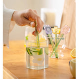 Yeknu  Colored Flower Glass Dessert Spoon High Temperature Resistant Spoon Creative Long Spiral Handle Juice Coffee Stirring Spoon