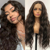 Yeknu  Dark Brown Long Curly Wavy Wig Synthetic Lace Front Wig Loose Deep Natural Brunette Colored Hair 13X4 Frontal Wigs for Women