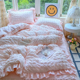 Yeknu  3pcs Korean lace Bedding set seersucker Duvet Cover Set (1*Duvet Cover + 2*Pillowcase, Without Core)for bedroom guest room