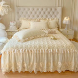 Yeknu  1.5X2m/1.8X2m Velvet Heavy Fluffy Flower Lace Ruffled Sweet Princess Girl Bed skirt,Delicate With 1Bed Skirt 2pillowcases
