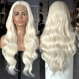 Yeknu  Long Wavy White Blonde Hair Synthetic Lace Front Wig for Women Natural Loose Curly Platinum Blonde 13X4 Frontal Wigs for Women