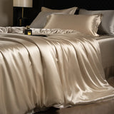 Yeknu  Luxury Mulberry Silk Duvet Cover Set High End Satin Solid Color Quilt Cover and Pillowcases Soft Silky King Size Comforter Cover