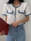 Yeknu  Spring Summer New Tops Women Print Fringe Patchwork Fashion Short Sleeve Korean Style Ladies Cropped Coats Loose Woman Tops