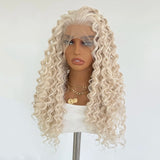 Yeknu   Platinum Blonde Curly Wig 13x4 Long Deep Curly Synthetic Lace Front Wigs for Women Glueless Heat Resistant Fiber Daily Cosplay