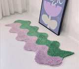 Yeknu  Colorful Wave Tufting Bedroom Rug Long Fluffy Bedside Carpet Corridor Area Floor Pad Mat Doormat Aesthetic Home Room Decor