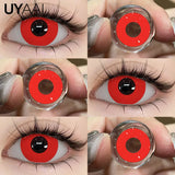 Yeknu  1Pair Cosplay Contact Lenses Red Contacts Halloween Color Contact Lens Crazy Red Eye Lenses Anime Red Make Up Lenses