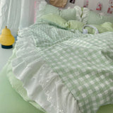 Yeknu Korean Princess Style Lattice Double Layer Lace Bedding