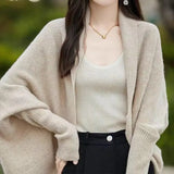 Yeknu  Women's Clothing Elegant Fashion Solid Knit Cardigan Autumn Winter New Casual Loose Shawl Batwing Sleeve Sweaters Lady Y2k Tops