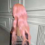 Yeknu  Light Pink Wig Long Wavy Synthetic Lace Front Wig Glueless Natural Body Wave Pink Colored Hair Lace Frontal Wigs for Women Party