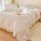 Yeknu  Premium 100% Cotton Bedding 4Pcs Set, Elegant Ins French Plaid Cotton Bed Skirt Bed Sheet Quilt Cover, Ruffle Edge Duvet Covers