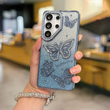 Yeknu  Hard Shell Butterfly Glitter Phone Case For Samsung S25 Ultra S25 S26 Ultra S26 S24 S23 A26 5G A16 Lncludes Bracelet Cover Funda