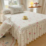 Yeknu  100%Cotton King Queen Bed Skirt Ruffle Cotton Quilted 18Inch Bed Skirt Thick Quilted Bed Cover Dustproof Bed Skirts 2Pillowcases