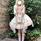 Japanese Kawaii Lolita Fairy Princess Dress Sweet Color Contrast Birthday Party Dresses Harajuku Lace Bow Patchwork Cute Outfit
