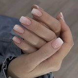 Yeknu  24Pcs Glossy Press on Nails Set Short Oval Gradient French Nail Tips Reusable Full Cover Fake Nails with Glue for Women&Girls