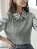 Yeknu  Autumn Knitted Patchwork Pullover Tops Women Striped Print Fashion Casual Ladies Blouses Korean Style Woman Tops