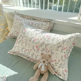 Yeknu  Romantic Elegant Bedding Set Soft Chic Floral Blossom Print Duvet Cover Skin Friendly Bed Sheet Pillowcases 4Pcs Twin Queen King