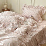 Yeknu  Korean Princess Style Ruffles Flower Print Bedding Set Duvet Cover Set Bed Skirt Bedspread Pillowcases 100% Cotton Home Textile