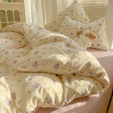 Yeknu 2025 new class A aerobic knitted cotton printing small fresh four-piece set, bed sheet, bed hat four-piece set