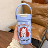 Yeknu  380ml/550ml Cartoon Double Stainless Steel Thermal Flask With Straw Portable Cute Kids Student Thermal Bottle Travel Tumbler