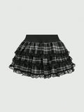Yeknu  J-Fashion Y2K Gyaru Himekaji Harajuku Lolita Oversized Bowknot Low Waist Lace Frilled Plaid Mini Skirt For Women