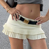 Yeknu  Vintage Tiered Pleated Micro Skirts Women Cute Ladies Fashion Mini Skirts Sexy Low Rise Side Tie-Up Short Skirts Y2k Streetwear