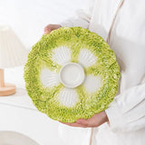 Yeknu  Dumpling plate with vinegar dish, home ceramic vegetable plate, butterfly breakfast partition plate, creative