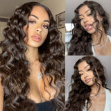 Yeknu  Dark Brown Long Curly Wavy Wig Synthetic Lace Front Wig Loose Deep Natural Brunette Colored Hair 13X4 Frontal Wigs for Women