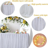 Yeknu  Sheer Table Skirt Tablecloth 3-Ply with LED Lights Premium Gold Edge Wedding Party Cake Table Decoration