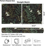 Yeknu  Tropical Moss Leaf Peel and Stick Wallpaper Black Floral Self Adhesive Removable Floral Contact Paper for Bedroom Walls Cabinets