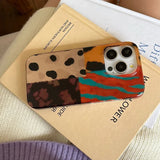 Yeknu  Retro Leopard Pattern Stitching Phone Case For iPhone 16 Pro Max 15 14 13 12 11 XS X XR 7 8 Plus SE Shockproof Bumper Cover