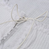 Yeknu  Women's Sexy Mini Skirt Two-piece Set Strappy Cardigan Top Ruffle Layered Mini Skirt White