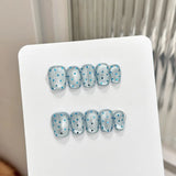 Yeknu  10pcs Cat Eye Handmade Press on Nails Short Square Gel False Nails with Glue Cute Rabbit Heart Stick on Nail Dreamy Fake Nails