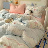 Yeknu INS Cartoon Pattern Bedding Set For adults kids Fluffy pink lovely Flat Sheet With Pillowcases Colorful King Queen Full size