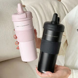 Yeknu  650ml Fashion Stainless Steel 316 Thermal Flask With Straw Leak-Proof Coffee Tea Cold Drink Car Thermal Bottle Travel Tumbler