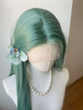 Yeknu  Mint Green Lace Front Wig for Women 26 Inch 13*4 Long Straight Lace Wigs Heat-resistant Synthetic Lace Wigs Natural for Cosplay
