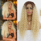 Yeknu  613 Bleach Blonde Deep Curly Lace Front Wig Synthetic Hair Glueless Long Curly Blonde 13x4 Lace Front Wigs Pre Plucked