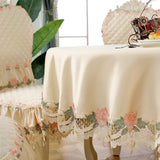 Yeknu flower hem Style Tablecloth Anti-Slip Chair Cover Embroidered Lace Chair seat Cushion Rectangular Table Cloth Wedding set