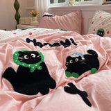 Yeknu Cute Cat  Bedding Set For adults kids Brown pink Lovely Bed Sheet set With Pillowcases Colorful King Queen Full size