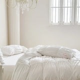 Yeknu Ruffles Pleated White Duvet Cover Set Double Queen King Twin Cotton Microfiber Bedding Set Flat/Fitted Sheet Pillowcases