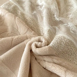 Yeknu  Vintage Rose Carved Velvet Lace Ruffles Bedding Set Double-sided Velvet Winter Duvet Cover Flat/Fitted Bed Sheet Pillowcase 4Pcs