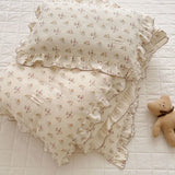Yeknu INS Princess Ruffle Edge Gauze 100% Cotton Pillow Case Breathable Duvet Cover Without Filler 3PCS Floral Home Bedding Set