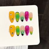 Yeknu  10pcs Handmade Leopard Press on Nails 3D Carving Petals Design False Nails Wearable Detachable Glossy Almond Fake Nail Tips