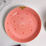 Yeknu 6.25-inch Strawberry Ramen Bowl Japanese Cute Noodle Bowl Salad Bowl Kitchen Tableware Microwave Safe Fruit Ceramic Plate