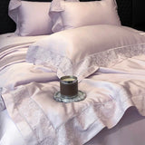 Yeknu Lyocell Bamboo Fiber Luxury Embroidery Summer Quilt Soft Silky Thin Comforter Blanket With Bed Sheet Pillowcases Bedding Set